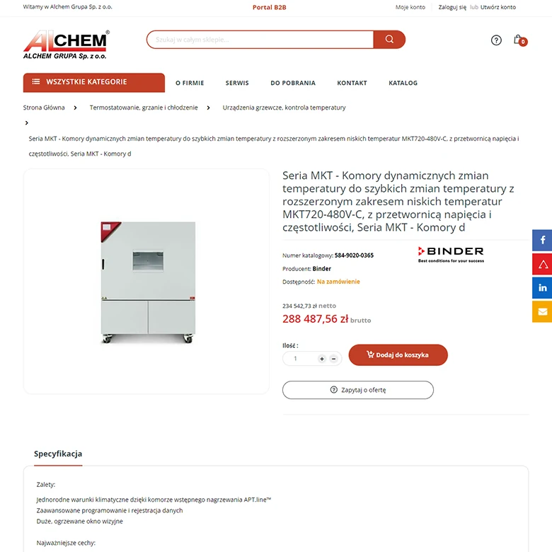 Alchem — portal B2B z kartą produktu i możliwością samodzielnego złożenia zamówienia