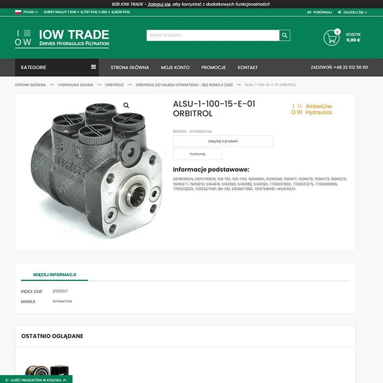 IOW Trade — karta produktu w platformie Magento B2B