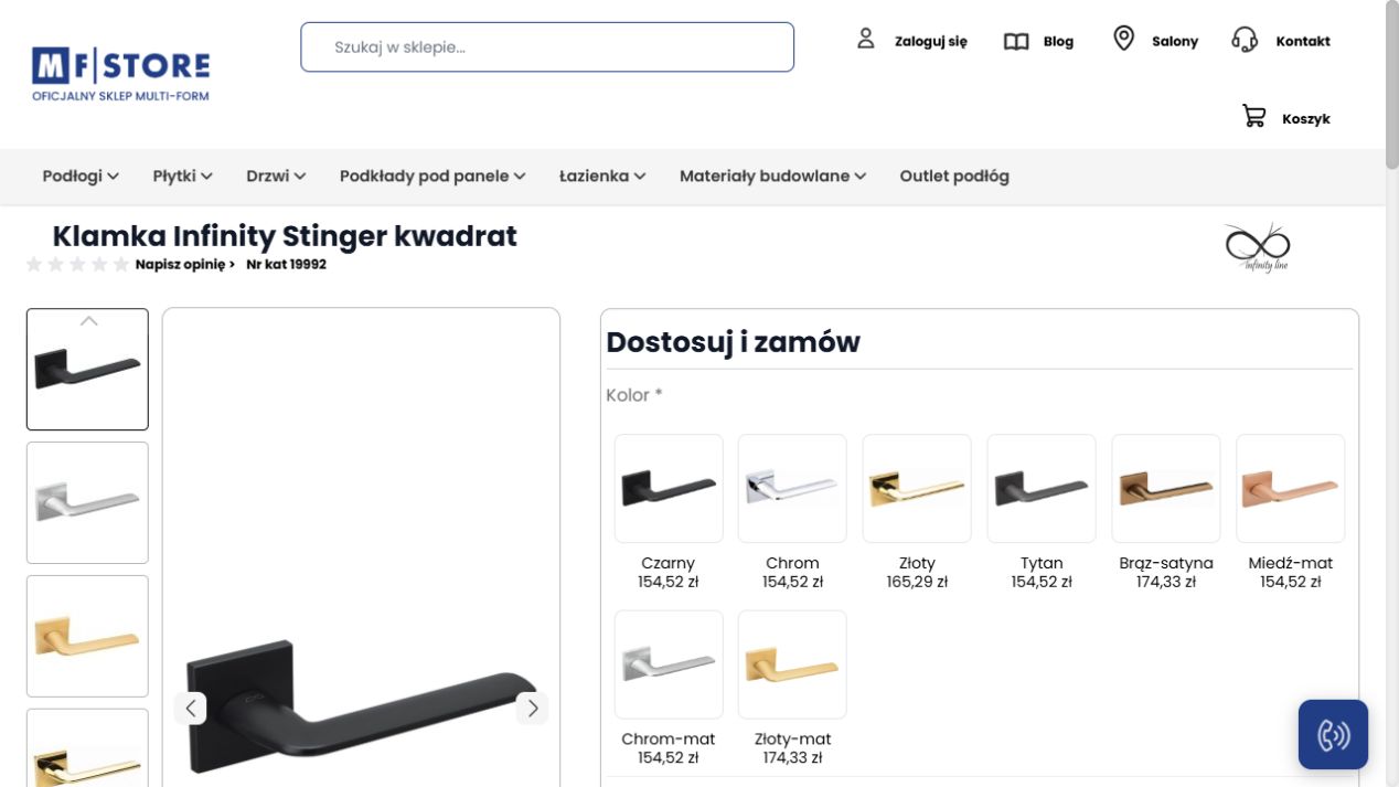 Rzeczywisty widok sklepu MF Store — zrzut z 7 października 2026