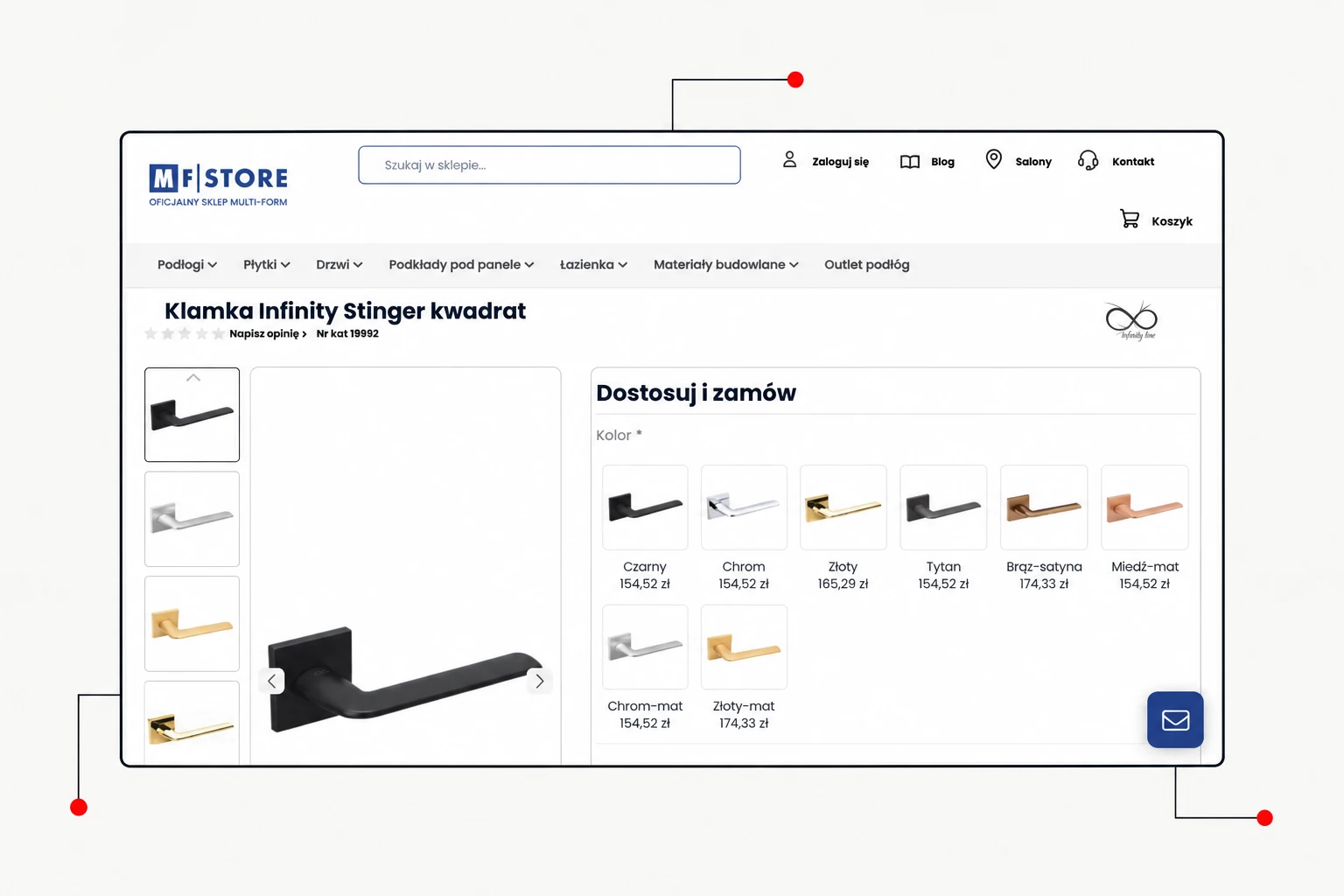 Realizacja MF Store — konfiguracja produktu z wariantami kolorystycznymi i indywidualnymi cenami